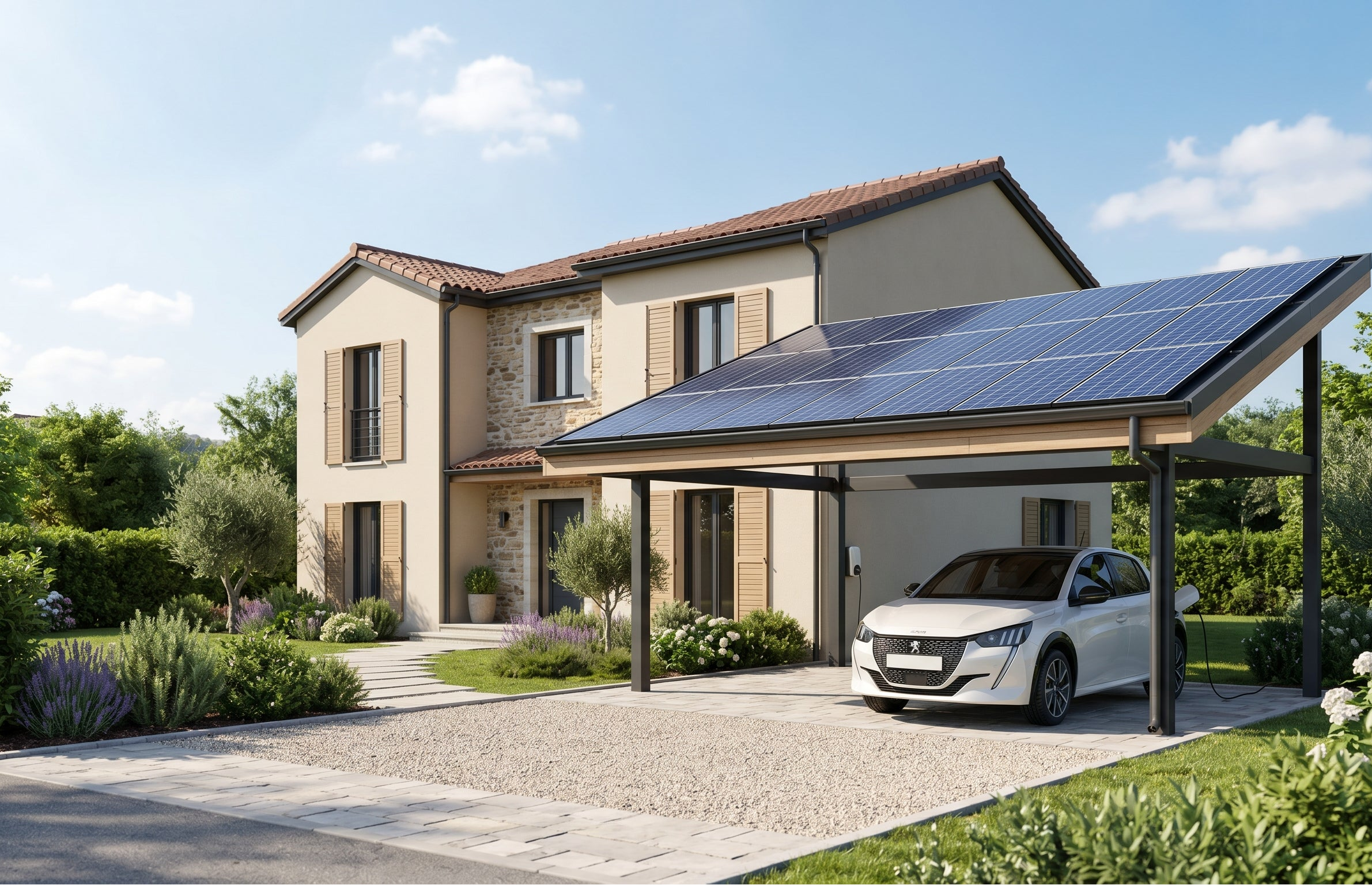 Carport photovoltaïque pour maison avec production d’électricité solaire